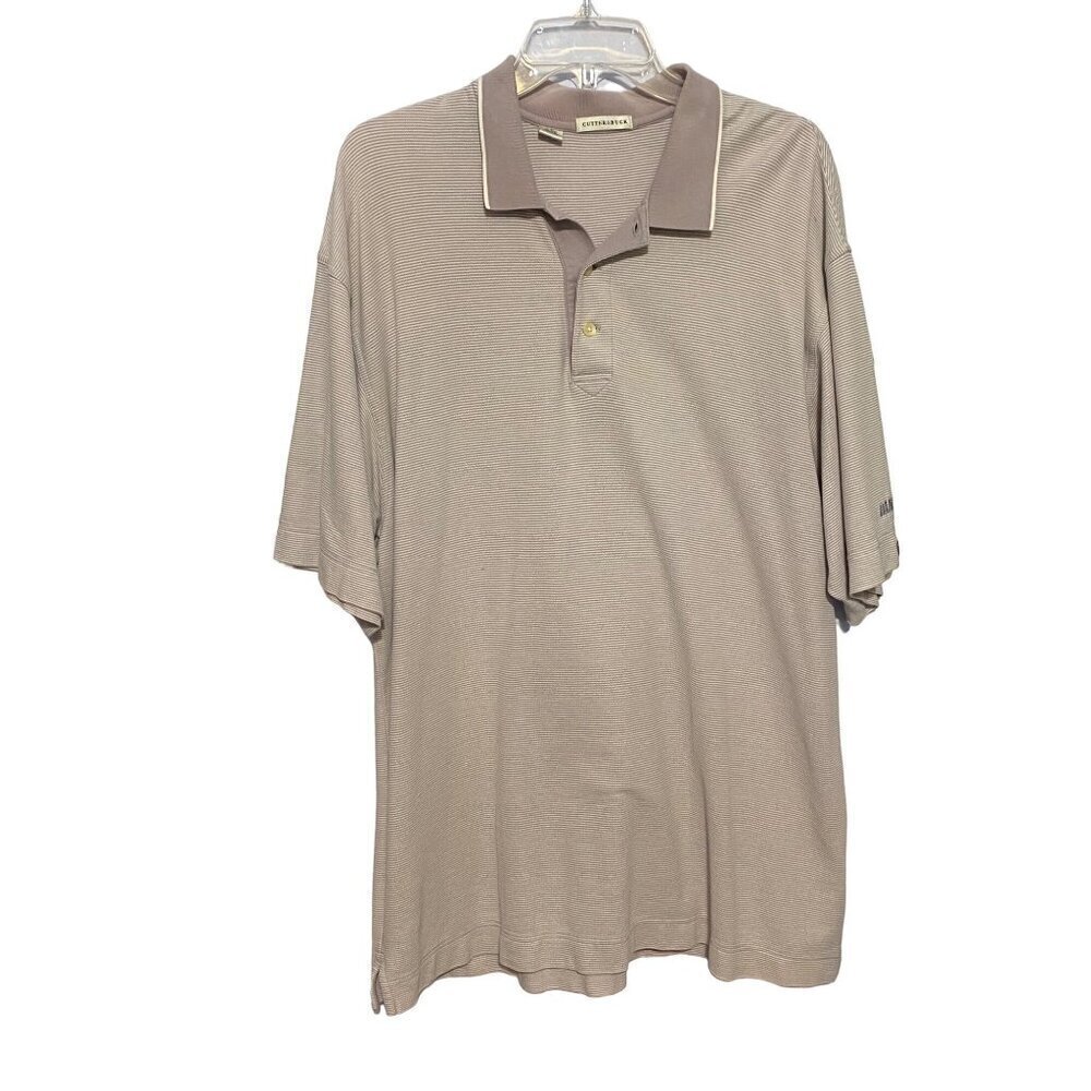 Cutter Buck Men's Tan and White Striped Short‎ Sleeves Polo Top Size XL